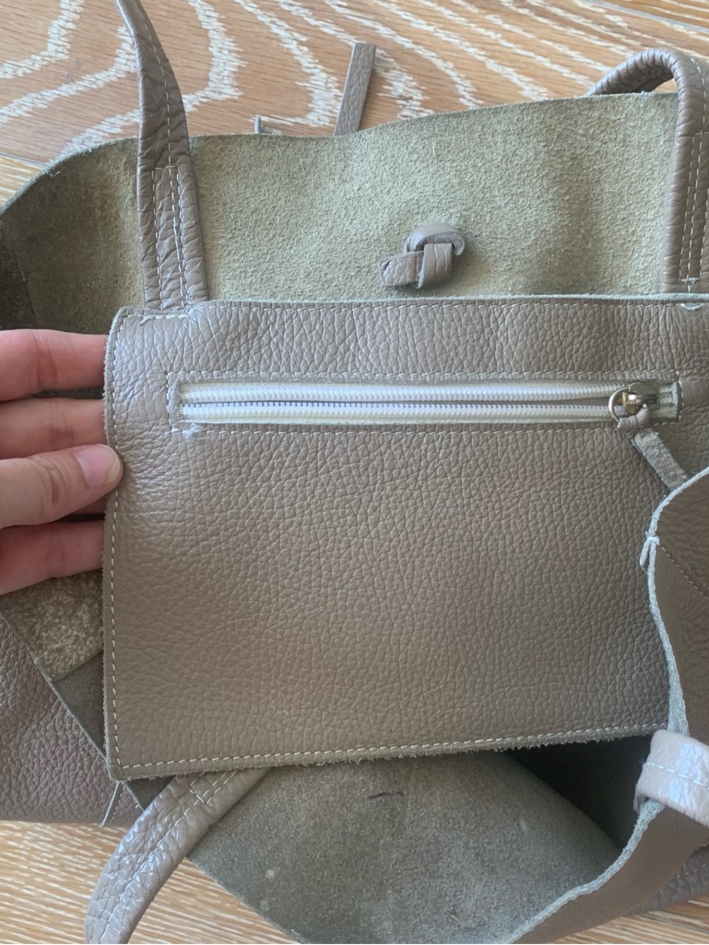 Women’s Taupe Leather Tote Bag - Picture 4 of 4